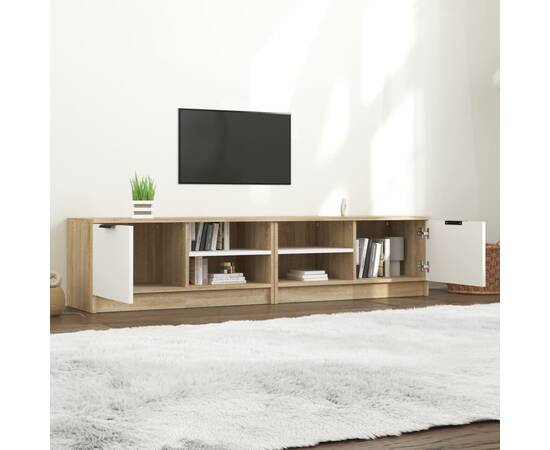 Comodă tv,2 buc.,alb&stejar sonoma,80x35x36,5 cm,lemn prelucrat, 3 image