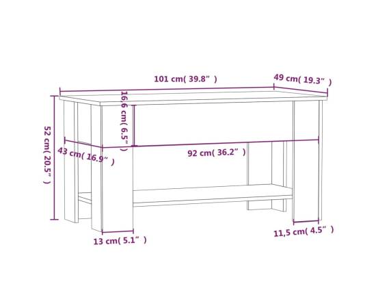 Măsuță de cafea, gri beton, 101x49x52 cm, lemn prelucrat, 9 image