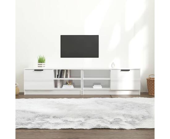 Comodă tv,2 buc., alb extralucios,80x35x36,5 cm, lemn prelucrat