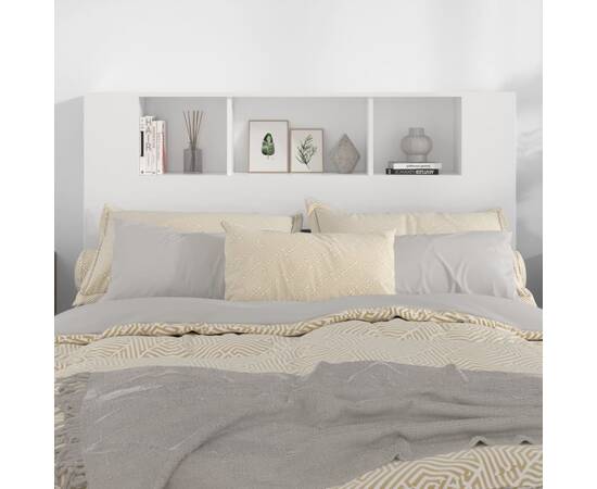 Tăblie de pat cu dulap, alb, 140x18,5x104,5 cm, 5 image