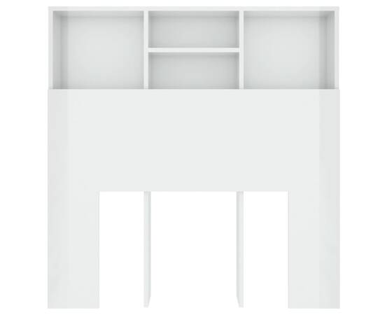 Tăblie de pat cu dulap, alb extralucios, 100x19x103,5 cm, 4 image