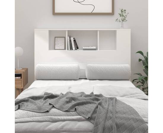 Tăblie de pat cu dulap, alb extralucios, 120x18,5x104,5 cm
