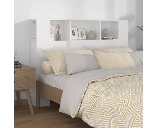 Tăblie de pat cu dulap, alb extralucios, 140x18,5x104,5 cm