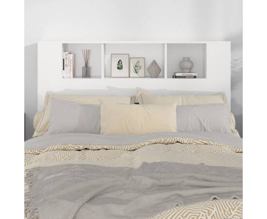 Tăblie de pat cu dulap, alb extralucios, 140x18,5x104,5 cm, 5 image