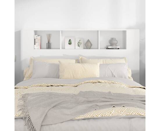 Tăblie de pat cu dulap, alb extralucios, 160x18,5x104,5 cm, 3 image