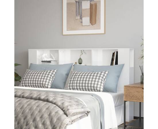 Tăblie de pat cu dulap, alb extralucios, 180x18,5x104,5 cm
