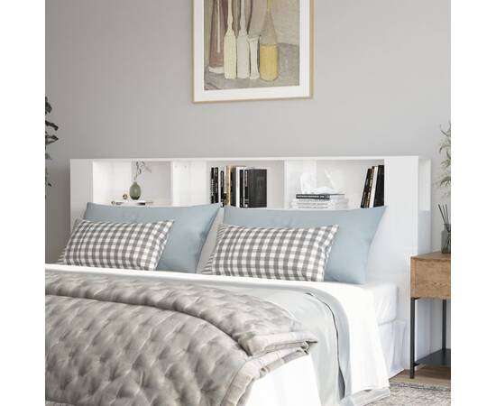 Tăblie de pat cu dulap, alb extralucios, 220x18,5x104,5 cm