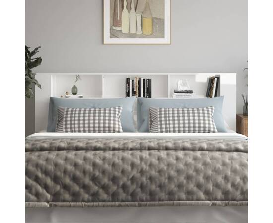 Tăblie de pat cu dulap, alb extralucios, 220x18,5x104,5 cm, 3 image