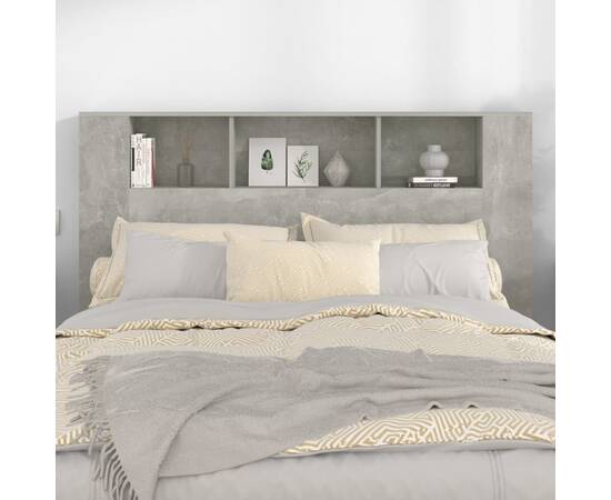 Tăblie de pat cu dulap, gri beton, 160x18,5x104,5 cm, 3 image