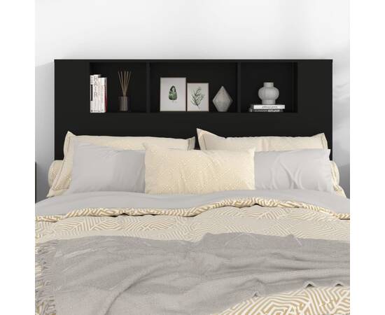 Tăblie de pat cu dulap, negru, 140x18,5x104,5 cm, 5 image