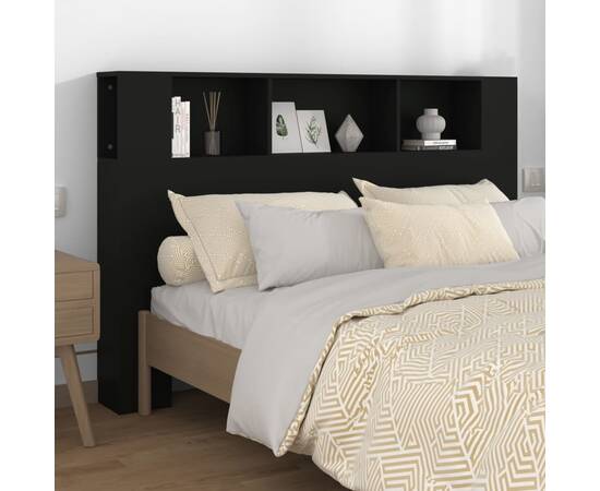 Tăblie de pat cu dulap, negru, 160x18,5x104,5 cm