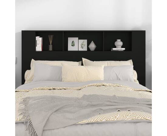Tăblie de pat cu dulap, negru, 160x18,5x104,5 cm, 3 image