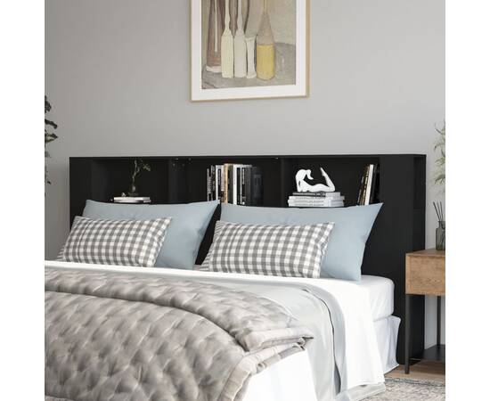 Tăblie de pat cu dulap, negru, 220x18,5x104,5 cm