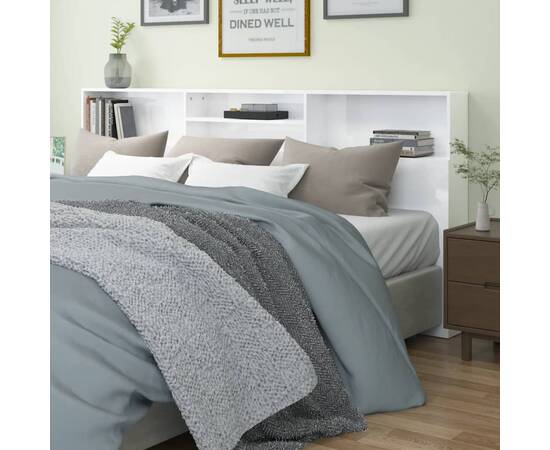 Tăblie pat cu dulap, alb extralucios, 220x19x103,5 cm