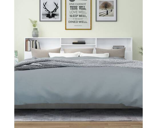 Tăblie pat cu dulap, alb extralucios, 220x19x103,5 cm, 5 image