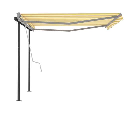 Copertină retractabilă manual, cu stâlpi, galben și alb, 4x3 m, 6 image