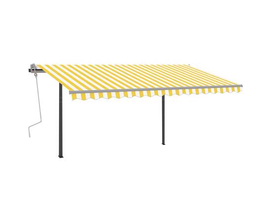 Copertină retractabilă manual, cu stâlpi, galben și alb, 4x3 m, 3 image