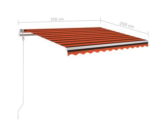 Copertină retractabilă manual, stâlpi portocaliu&maro 3,5x2,5 m, 11 image