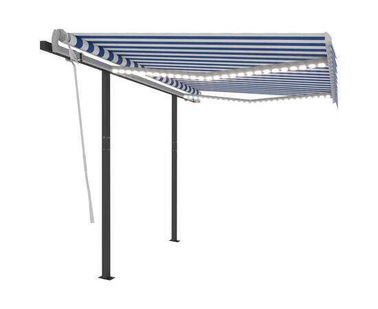 Copertină retractabilă manual cu led, albastru&alb, 3x2,5 m, 2 image