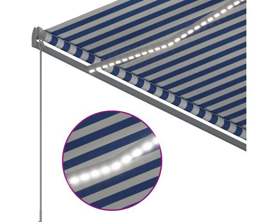 Copertină retractabilă manual cu led, albastru&alb, 3x2,5 m, 7 image