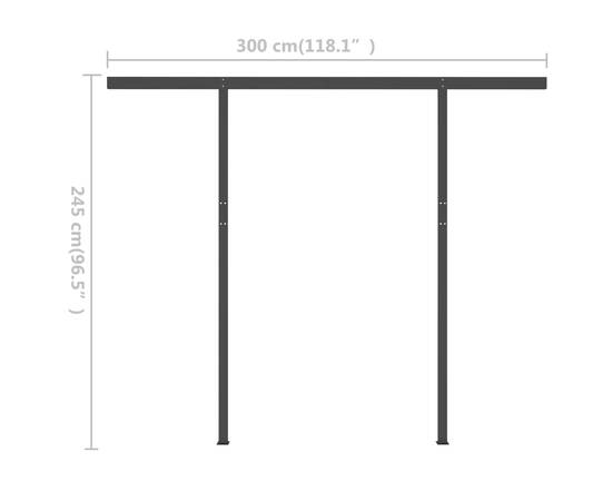 Copertină retractabilă manual cu led, antracit, 3x2,5 m, 11 image