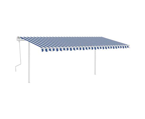 Copertină retractabilă manual cu stâlpi, albastru/alb 5x3,5 m, 2 image