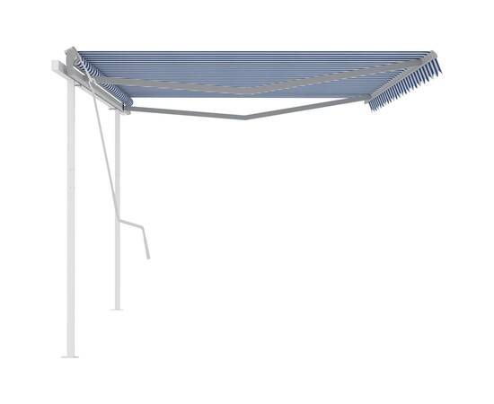 Copertină retractabilă manual cu stâlpi, albastru/alb 5x3,5 m, 4 image