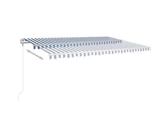 Copertină retractabilă manual cu stâlpi, albastru/alb 5x3,5 m, 5 image