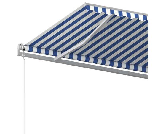 Copertină retractabilă manual cu stâlpi, albastru/alb 5x3,5 m, 6 image