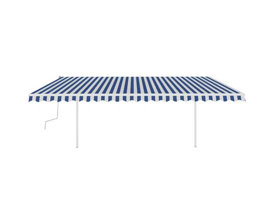 Copertină retractabilă manual cu stâlpi, albastru/alb 5x3,5 m, 3 image