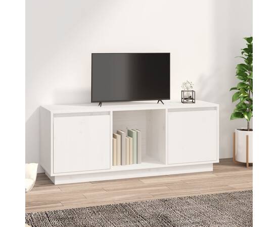 Comodă tv, alb, 110,5x35x44 cm, lemn masiv de pin