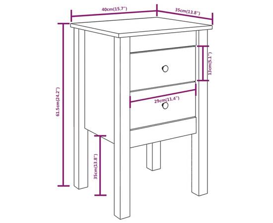 Noptiere, 2 buc., negru, 40x35x61,5 cm, lemn masiv de pin, 9 image