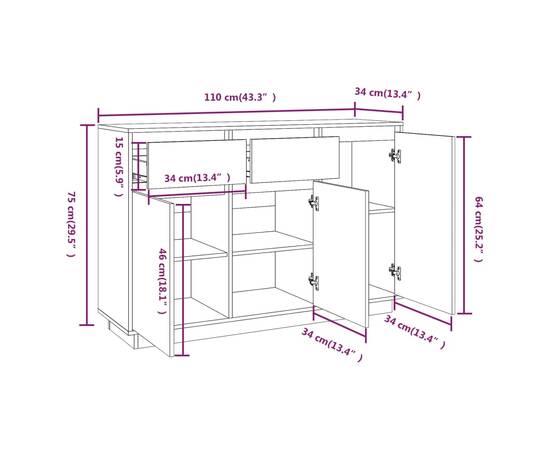 Servantă, 110x34x75 cm, lemn masiv de pin, 9 image