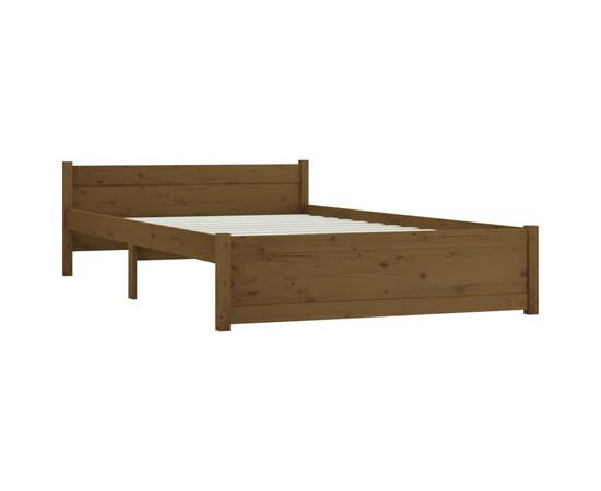 Cadru de pat dublu 4ft6, maro miere, 135x190 cm, lemn masiv, 4 image