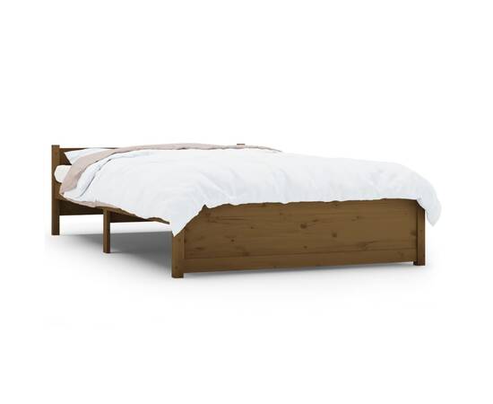 Cadru de pat dublu 4ft6, maro miere, 135x190 cm, lemn masiv, 2 image