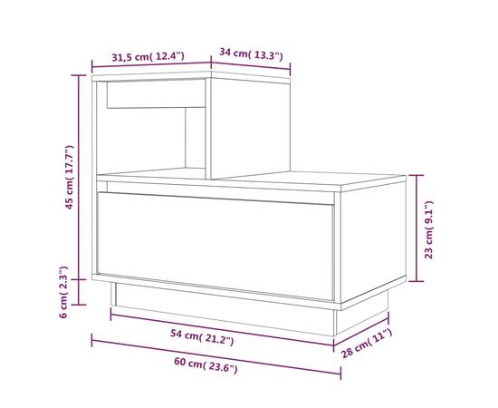 Noptieră, maro miere, 60x34x51 cm, lemn masiv de pin, 10 image
