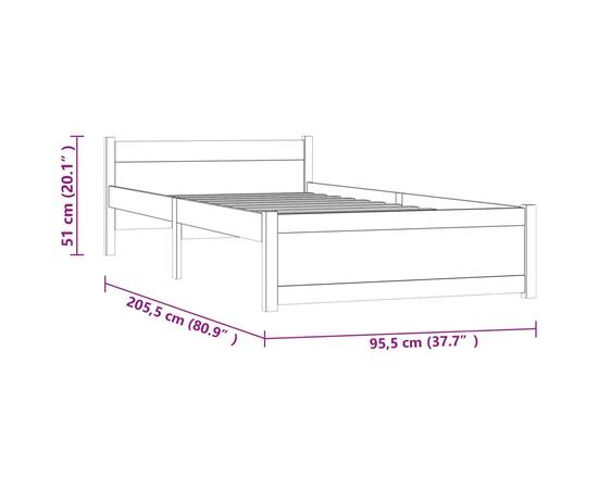 Cadru de pat, alb, 90x200 cm, lemn masiv, 9 image