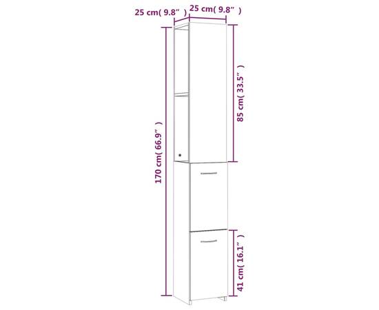 Dulap de baie, stejar fumuriu, 25x25x170 cm, lemn prelucrat, 8 image