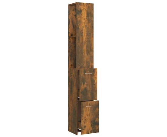 Dulap de baie, stejar fumuriu, 25x25x170 cm, lemn prelucrat, 7 image