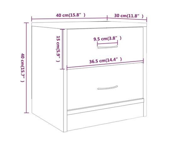 Noptieră, stejar maro, 40x30x40 cm, lemn prelucrat, 7 image