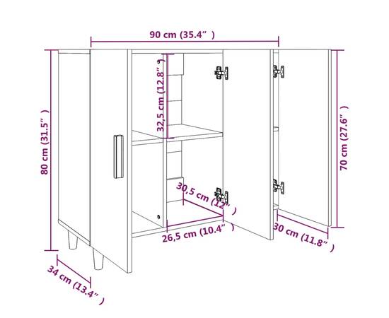 Servantă, stejar fumuriu, 90x34x80 cm, lemn compozit, 8 image