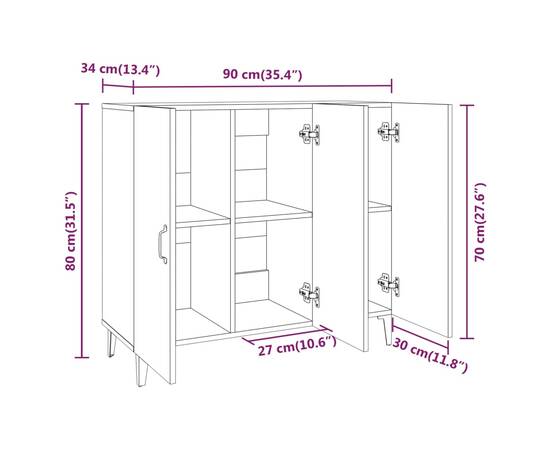 Servantă, stejar fumuriu, 90x34x80 cm, lemn compozit, 8 image