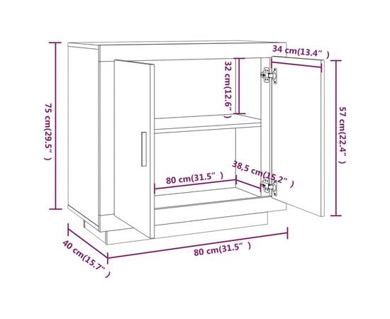 Servantă, stejar maro, 80x40x75 cm, lemn prelucrat, 9 image