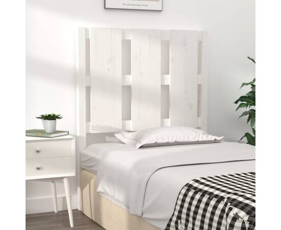 Tăblie de pat, alb, 80,5x4x100 cm, lemn masiv de pin, 3 image