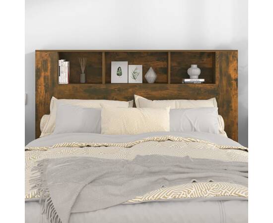 Tăblie de pat cu dulap, stejar afumat, 160x18,5x104,5 cm, 3 image