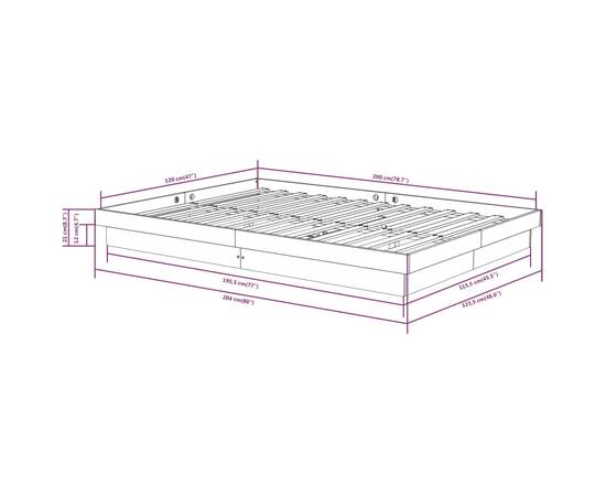Cadru de pat, gri, 120x200 cm, lemn masiv de pin, 10 image