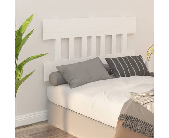 Tăblie de pat, alb, 123,5x3x81 cm, lemn masiv de pin, 5 image