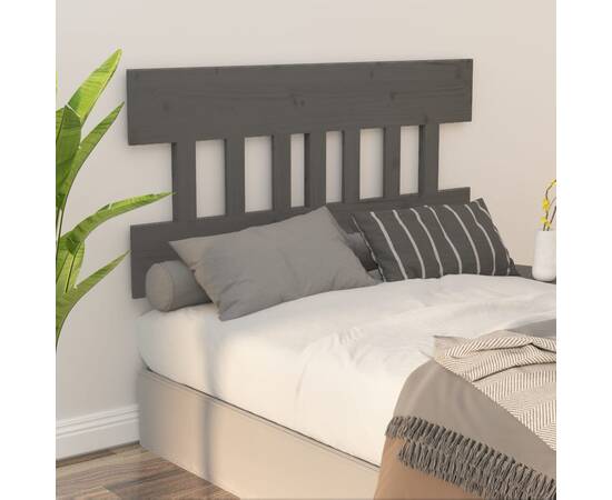 Tăblie de pat, gri, 123,5x3x81 cm, lemn masiv de pin, 5 image