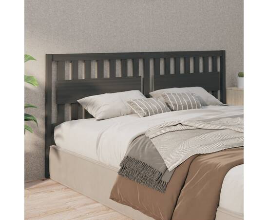 Tăblie de pat, gri, 205,5x4x100 cm, lemn masiv de pin, 4 image