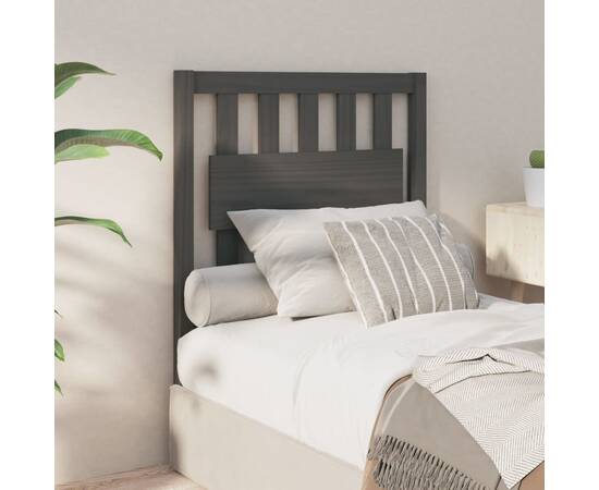 Tăblie de pat, gri, 80,5x4x100 cm, lemn masiv de pin, 4 image